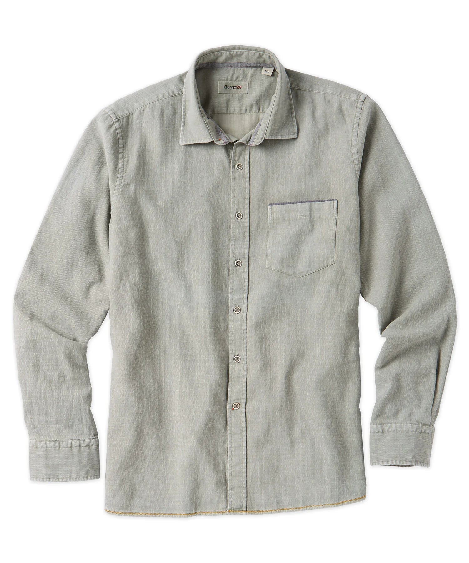 Brand Partner,Borgo28, Borgo28 Pastel Green Garment Washed Long Sleeve Button Up with Chest Pocket, Green, Large-47-TagL