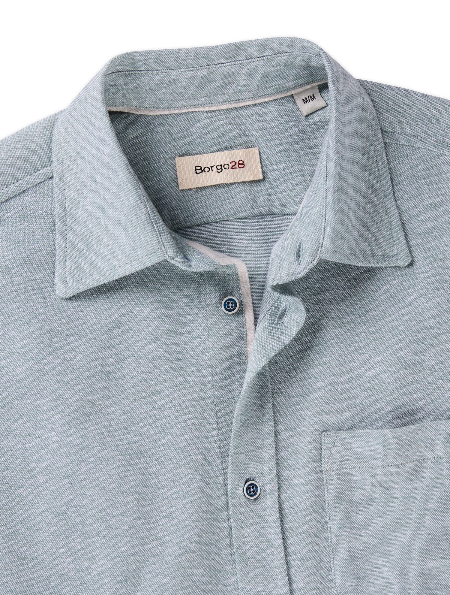 Brand Partner,Borgo28, Borgo28 Pastel Green Knit Linen Blend Shortsleeve Button Up Shirt, Green, Large-46-TagL