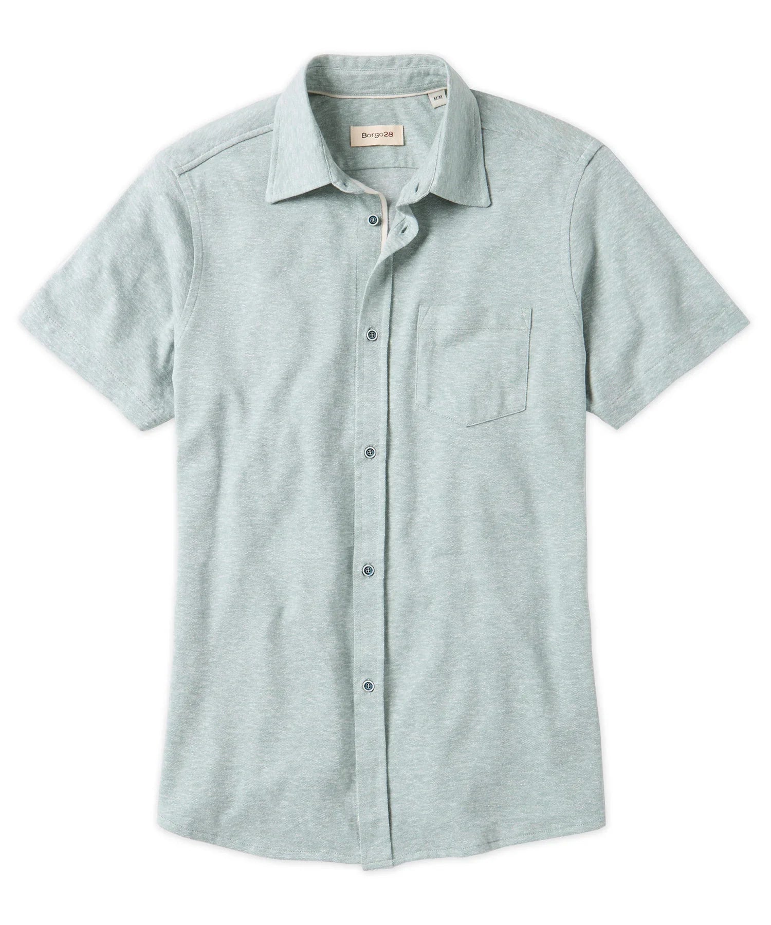Brand Partner,Borgo28, Borgo28 Pastel Green Knit Linen Blend Shortsleeve Button Up Shirt, Green, Large-46-TagL