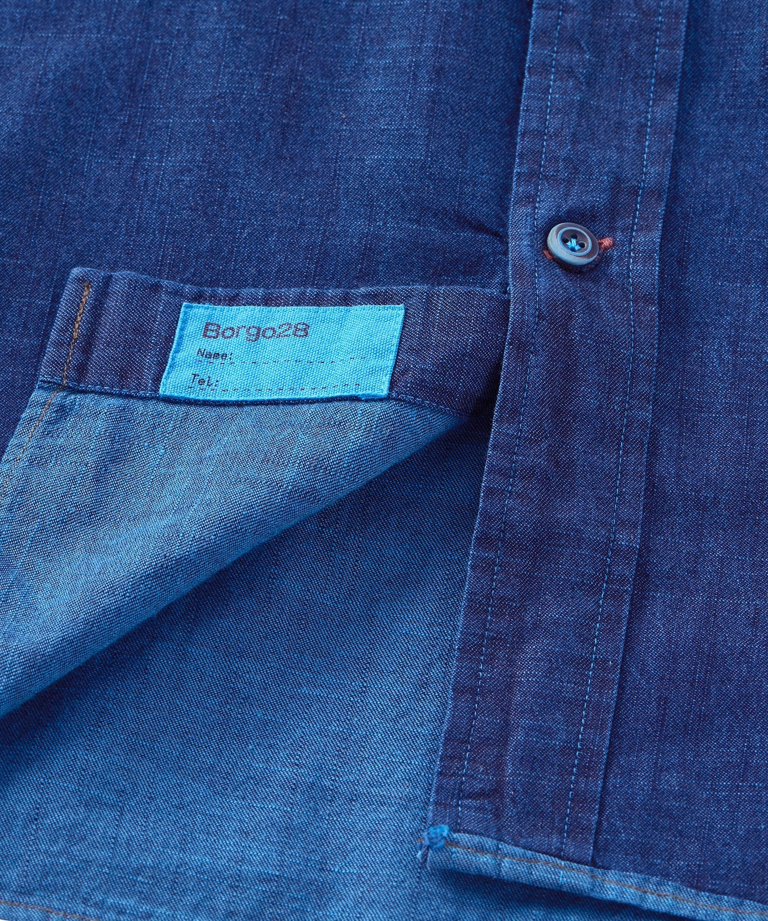 Brand Partner,Borgo28, Borto28 Blue Indigo Long Sleeve Button Up Shirt With Chest Pocket, Blue, Extra Large-50-TagXLLarge-47-TagLMedium-44-TagM