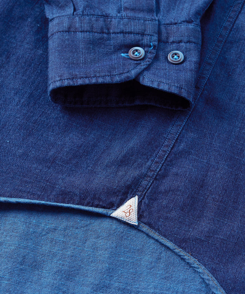 Borgo28 Blue Indigo Long Sleeve Button Up Shirt With Chest Pocket