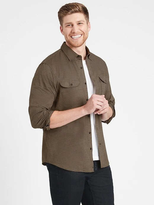 Banana Republic, Banana Republic Slim Fit Brown Flannel Shirt, Brown, Medium-42-TagM