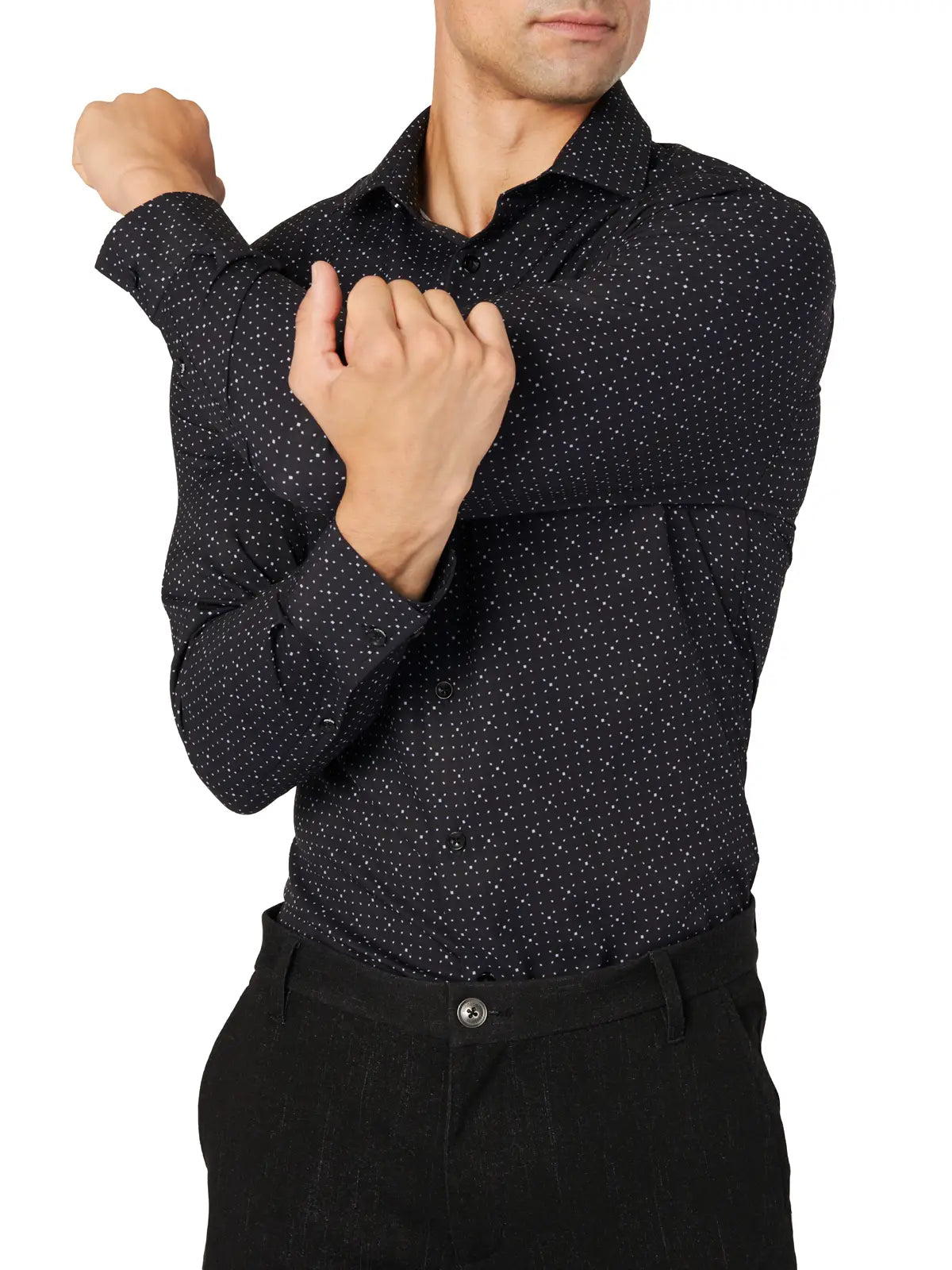 Faire,Brooklyn Brigade, Brooklyn Brigade Black Geo Dot Print Slim Fit Long Sleeve Button Up, Black, Extra Large-50-TagXL