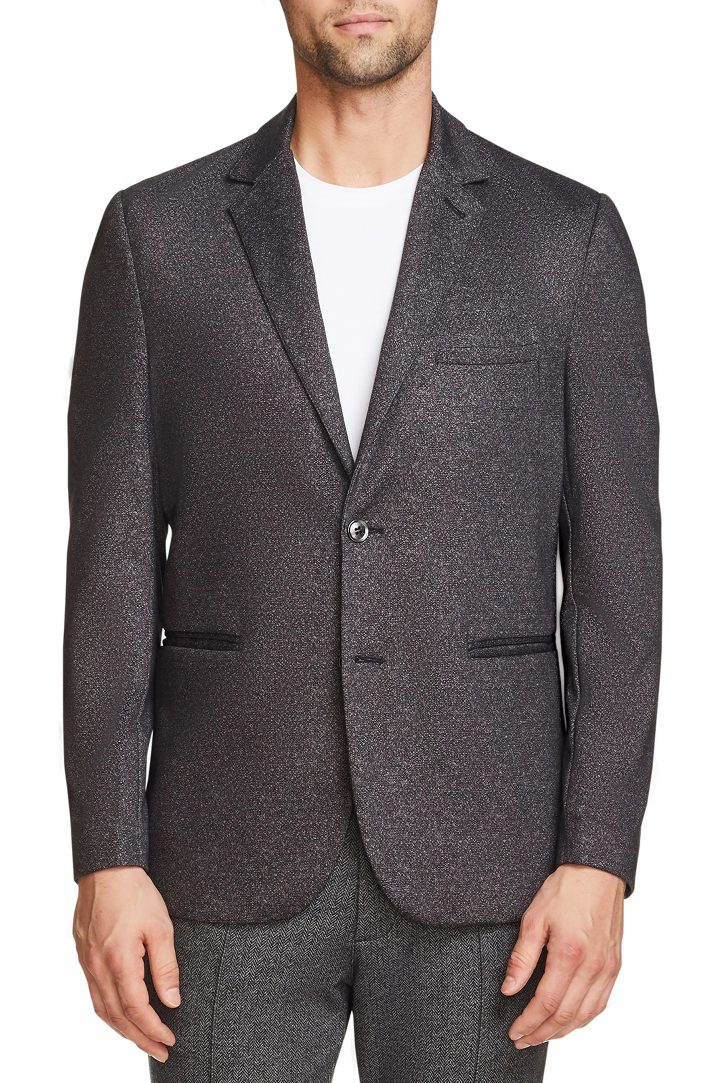 Faire,Brooklyn Brigade, Brooklyn Brigade Charcoal Textured Knit Blazer, Grey, Medium-42-TagM