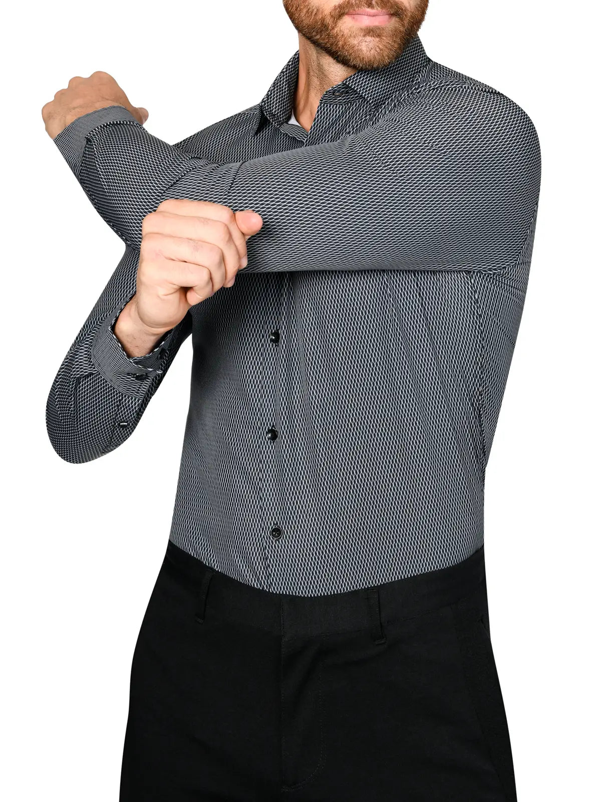 Faire,Brooklyn Brigade, Brooklyn Brigade Dark Grey Mesh Print Slim Fit Long Sleeve Button Up, Grey, Large-43-TagL