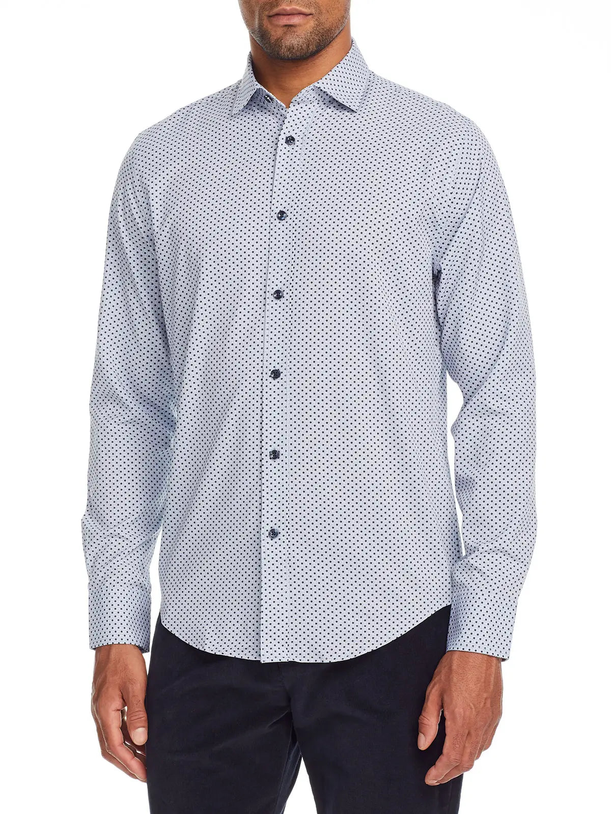 Faire,Brooklyn Brigade, Brooklyn Brigade White With Dark Blue Mini Dot Print 4-Way Stretch Button Up Shirt, Blue, Extra Extra Large-54-TagXXL