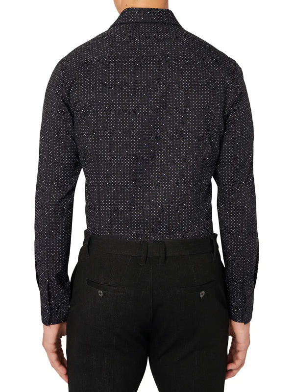 Brooklyn Brigade Black Geo Dot Print Slim Fit Long Sleeve Button Up