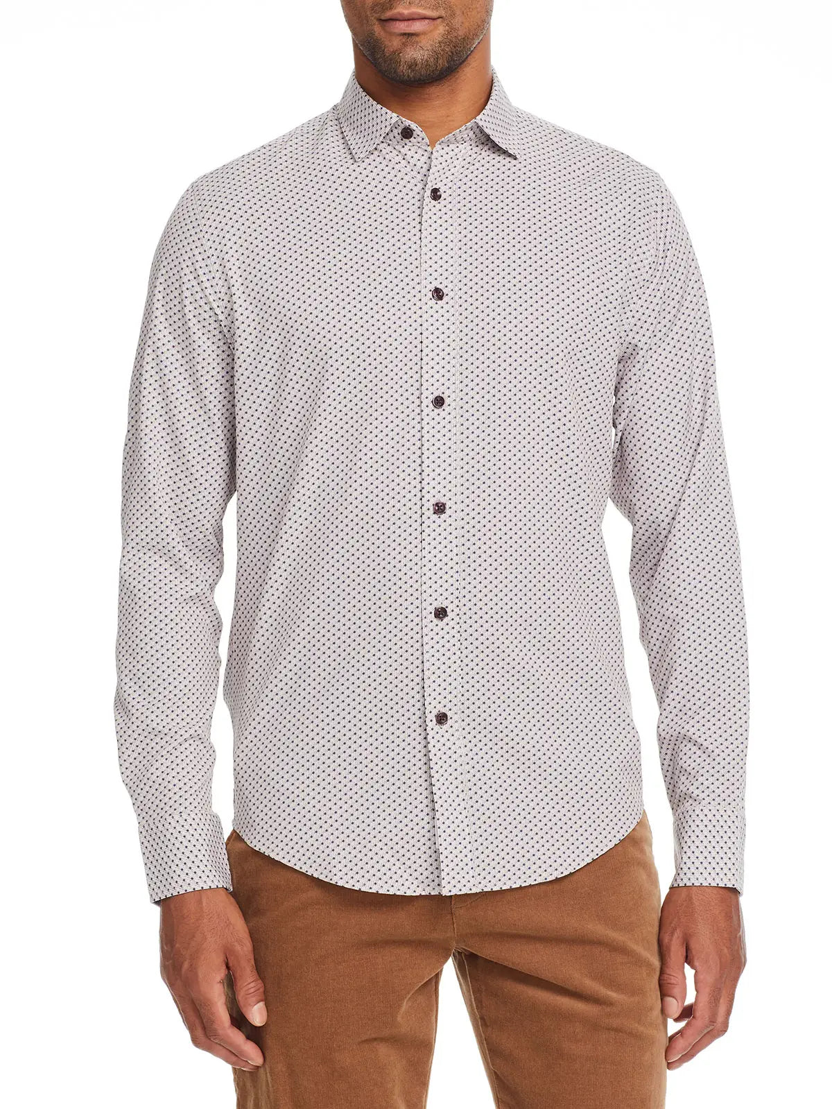 Faire,Brooklyn Brigade, Brooklyn Brigade Tan with Blue Mini Dot Print Performance Shirt, Tan, Extra Extra Large-53-TagXXLExtra Large-50-TagXLLarge-46-TagLMedium-42-TagM