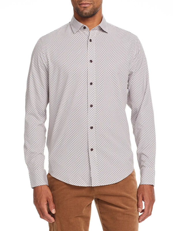 Brooklyn Brigade Tan With Blue Mini Dot Print Performance Button Up Shirt