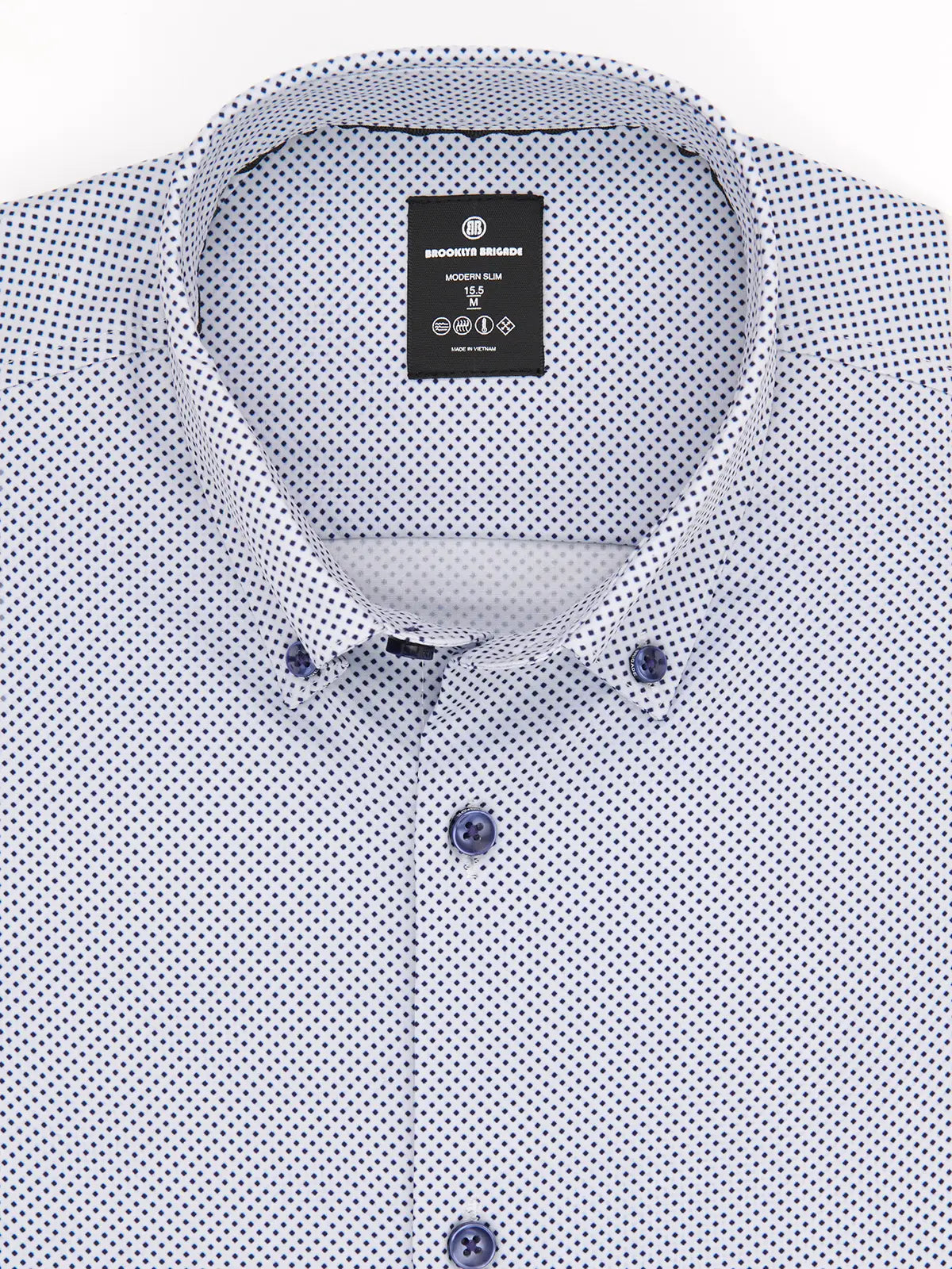 Faire,Brooklyn Brigade, Brooklyn Brigade White With Dark Blue Mini Dot Print 4-Way Stretch Button Up Shirt, Blue, Extra Large-49-TagXL