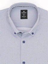 Brooklyn Brigade White With Dark Blue Mini Dot Print 4-Way Stretch Button Up Shirt