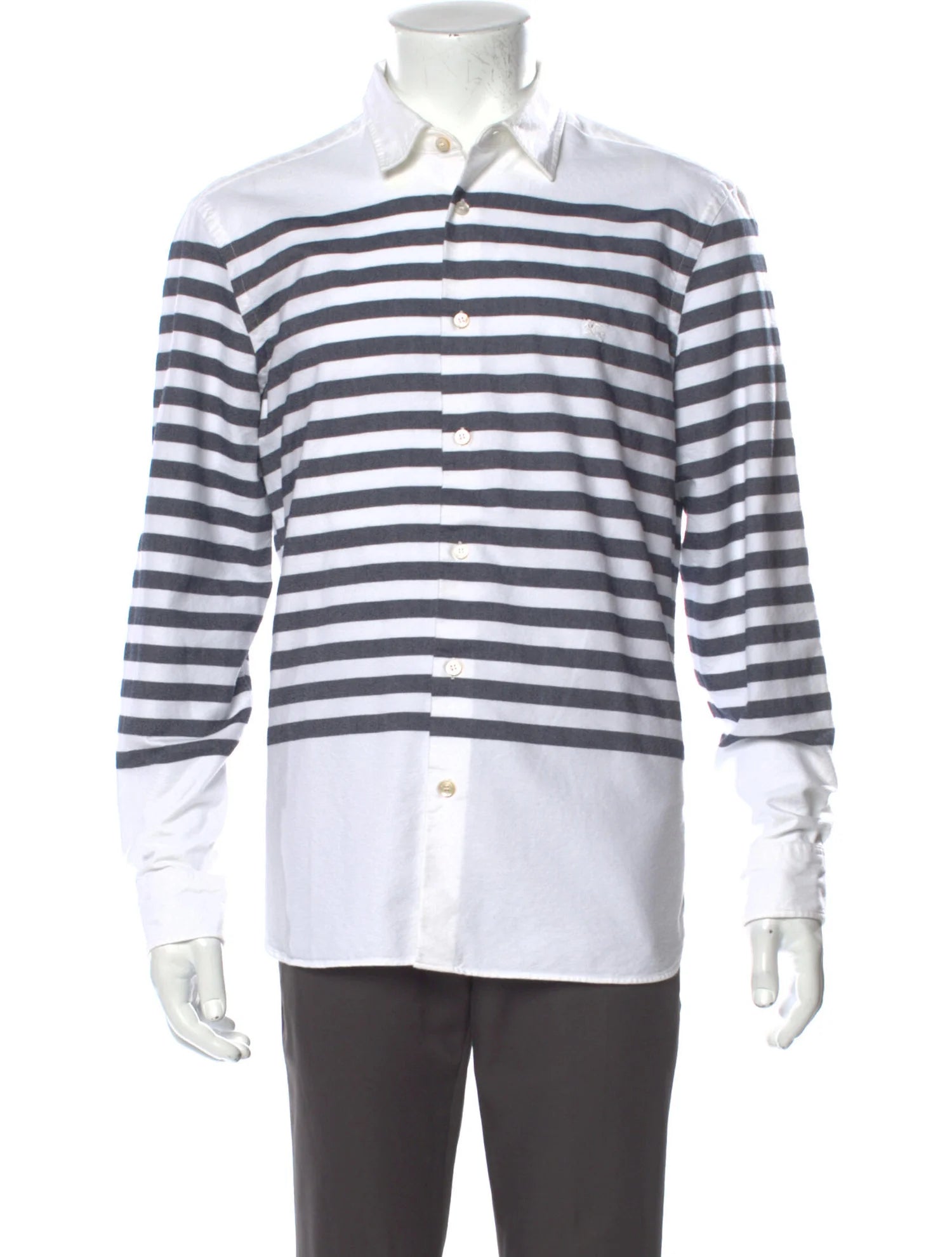 The RealReal,Burberry, Burberry White And Navy Horizontal Nautical Striped Button Up Shirt, White, Large-45-TagL