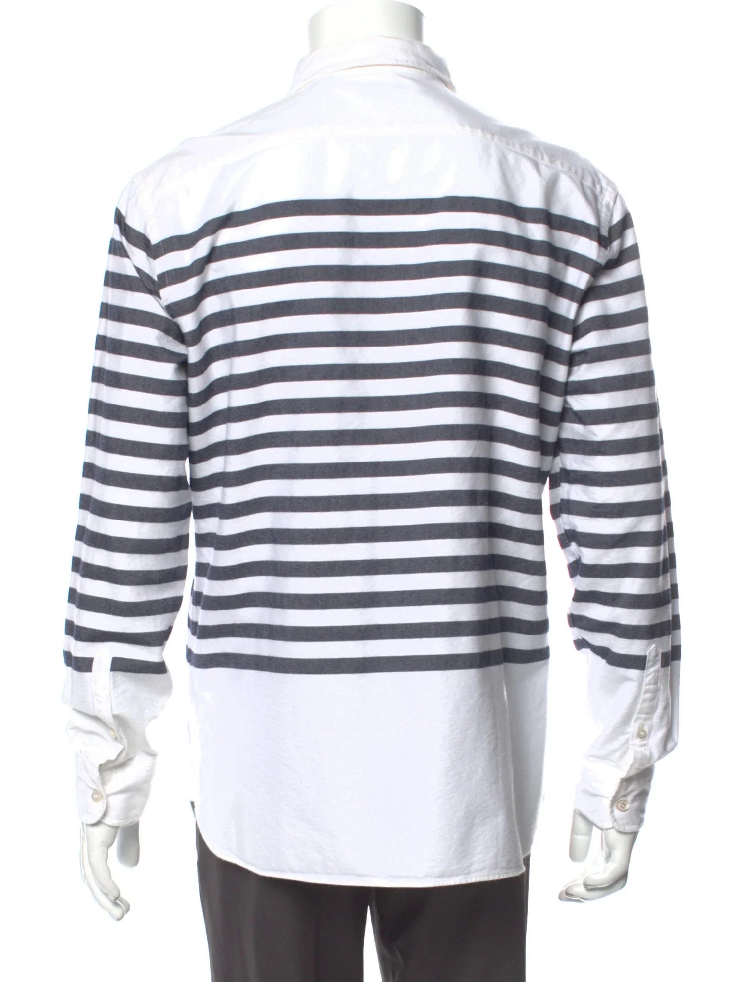 The RealReal,Burberry, Burberry White And Navy Horizontal Nautical Striped Button Up Shirt, White, Large-45-TagL