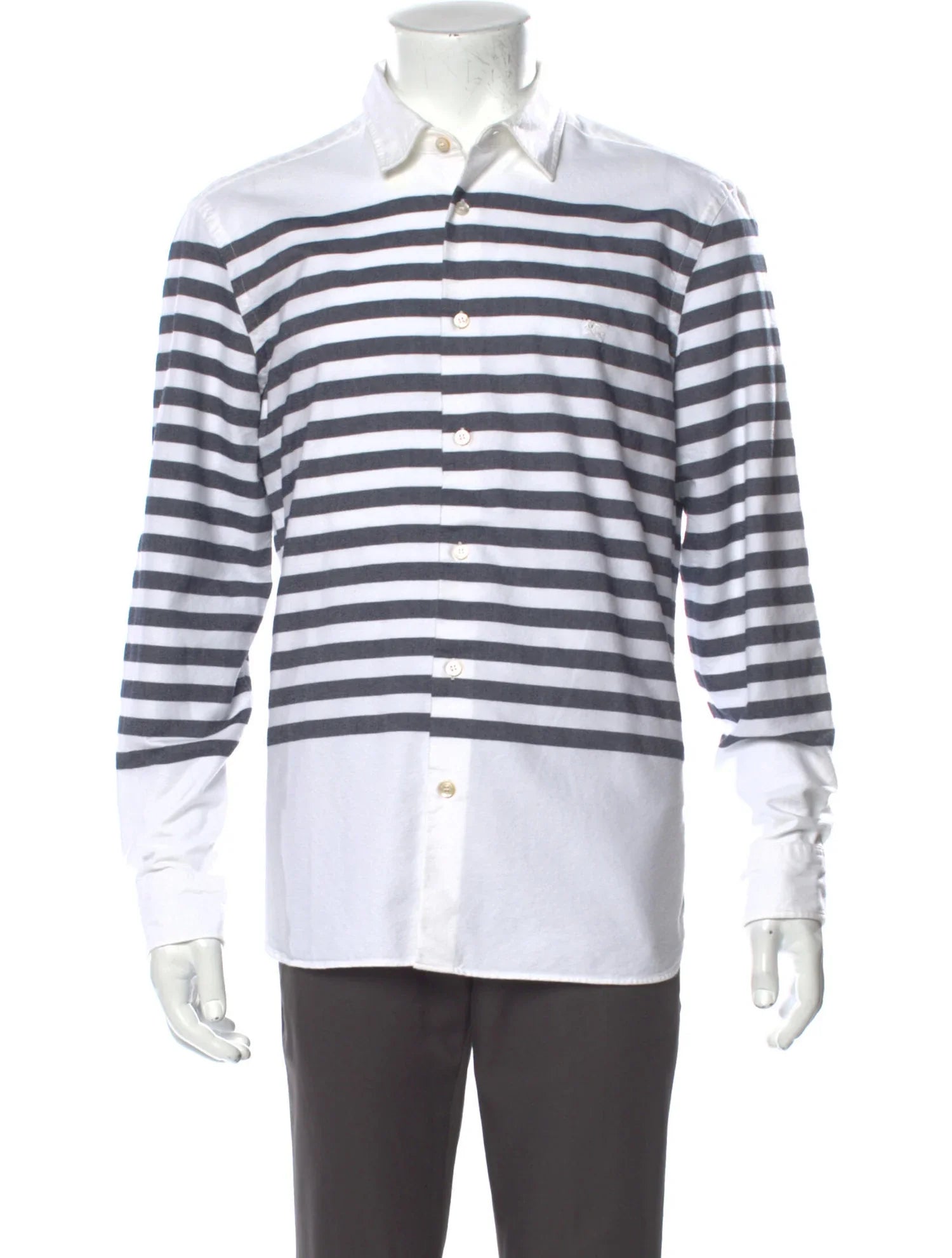 The RealReal,Burberry, Burberry White And Navy Horizontal Nautical Striped Button Up Shirt, White, Large-45-TagL