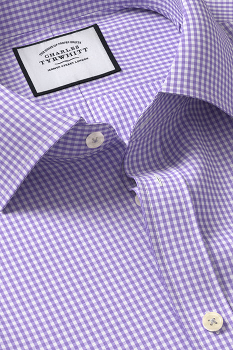 Otrium,Charles Tyrwhitt, Charles Tyrwhitt Purple Gingham Print Extra Slim Fit Long Sleeve Button Up Shirt, White, Small-41-TagS