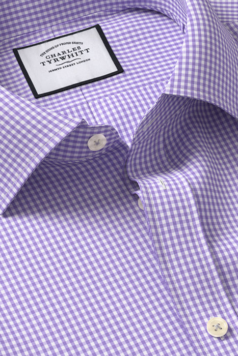 Charles Tyrwhitt Purple Gingham Print Extra Slim Fit Long Sleeve Button Up Shirt
