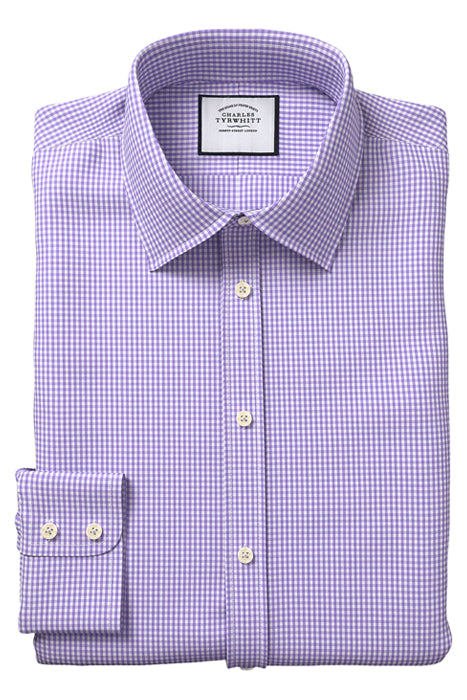 Otrium,Charles Tyrwhitt, Charles Tyrwhitt Purple Gingham Print Extra Slim Fit Long Sleeve Button Up Shirt, White, Medium-44-Tag42