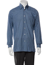 Canali Blue Small Plaid Print Long Sleeve Button Up Shirt