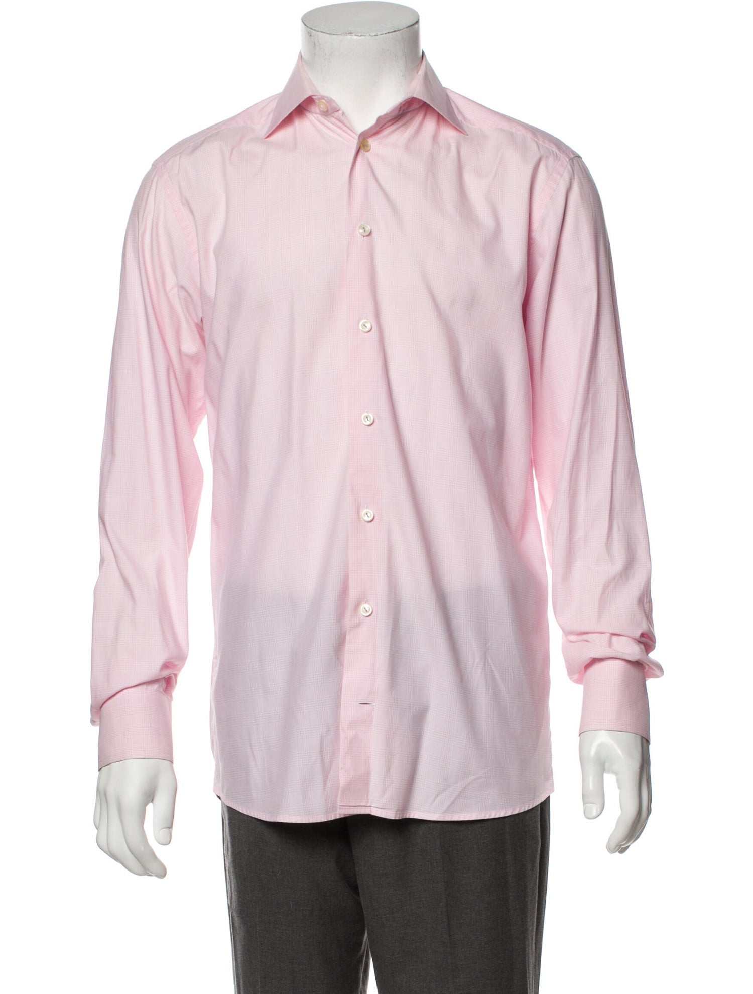 The RealReal, Eton Pink Tonal Plaid Print Button Up Shirt, Pink, Medium-44-TagM