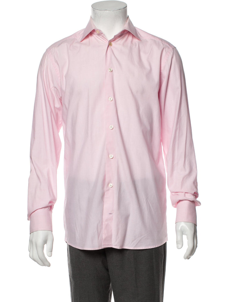 Eton Pink Tonal Plaid Print Button Up Shirt