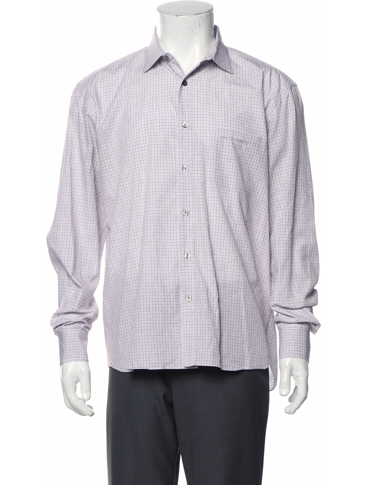 The RealReal,Culturata, Culturata Grey Mini Grid Print Button Up Shirt, Red, Extra Large-48-TagXL