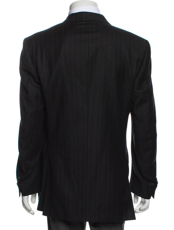 Canali Black & Dark Brown Striped Wool Super 120 Blazer