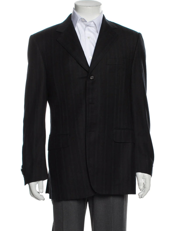 Canali Black & Dark Brown Striped Wool Super 120 Blazer