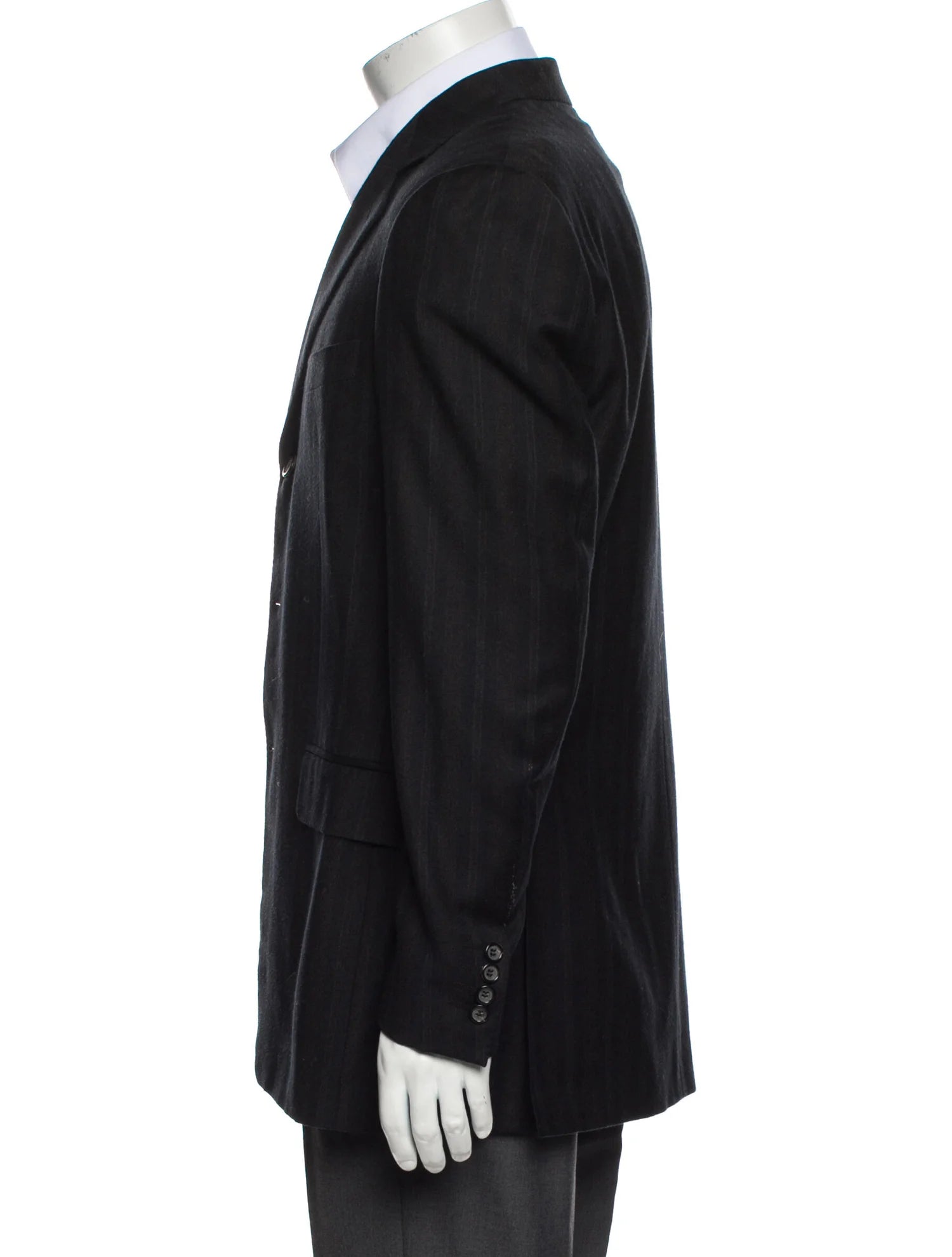 The RealReal,Canali, Canali Black & Dark Brown Striped Wool Super 120 Blazer, Black, Large-Chest-TagL
