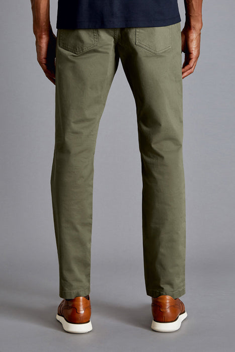 Otrium,Charles Tyrwhitt, Charles Tyrwhitt Olive Green Slim Fit 5 Pocket Cotton Stretch Pants, Green, 34W-30L-Tag34