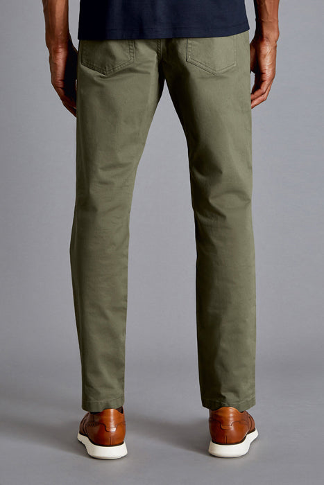 Charles Tyrwhitt Olive Green Slim Fit 5 Pocket Cotton Stretch Pants