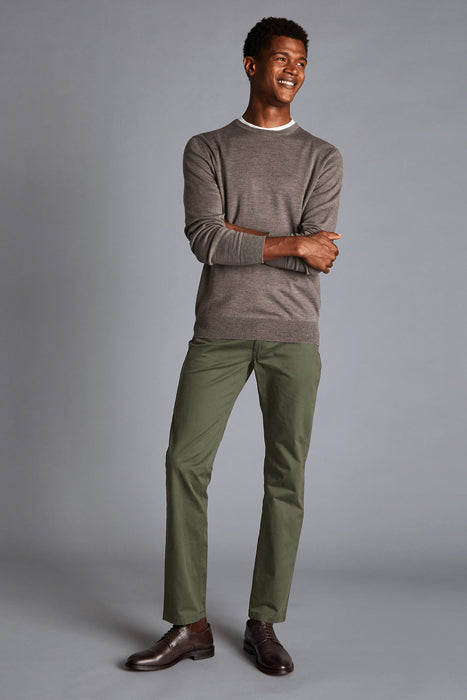 Otrium,Charles Tyrwhitt, Charles Tyrwhitt Olive Green Slim Fit 5 Pocket Cotton Stretch Pants, Green, 34W-30L-Tag34