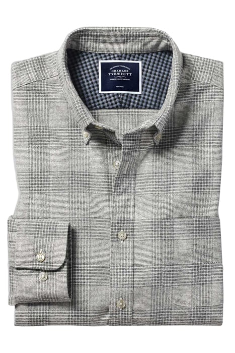 Otrium,Charles Tyrwhitt, Charles Tyrwhitt Light Grey Plaid Slim Fit Longsleeve Button Up Shirt, Grey, Extra Large-49-TagXL