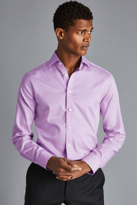 Otrium,Charles Tyrwhitt, Charles Tyrwhitt Lilac Purple Micro Gingham Print Slim Fit Long Sleeve Button Up Shirt, Purple, Extra Large-48-TagXL