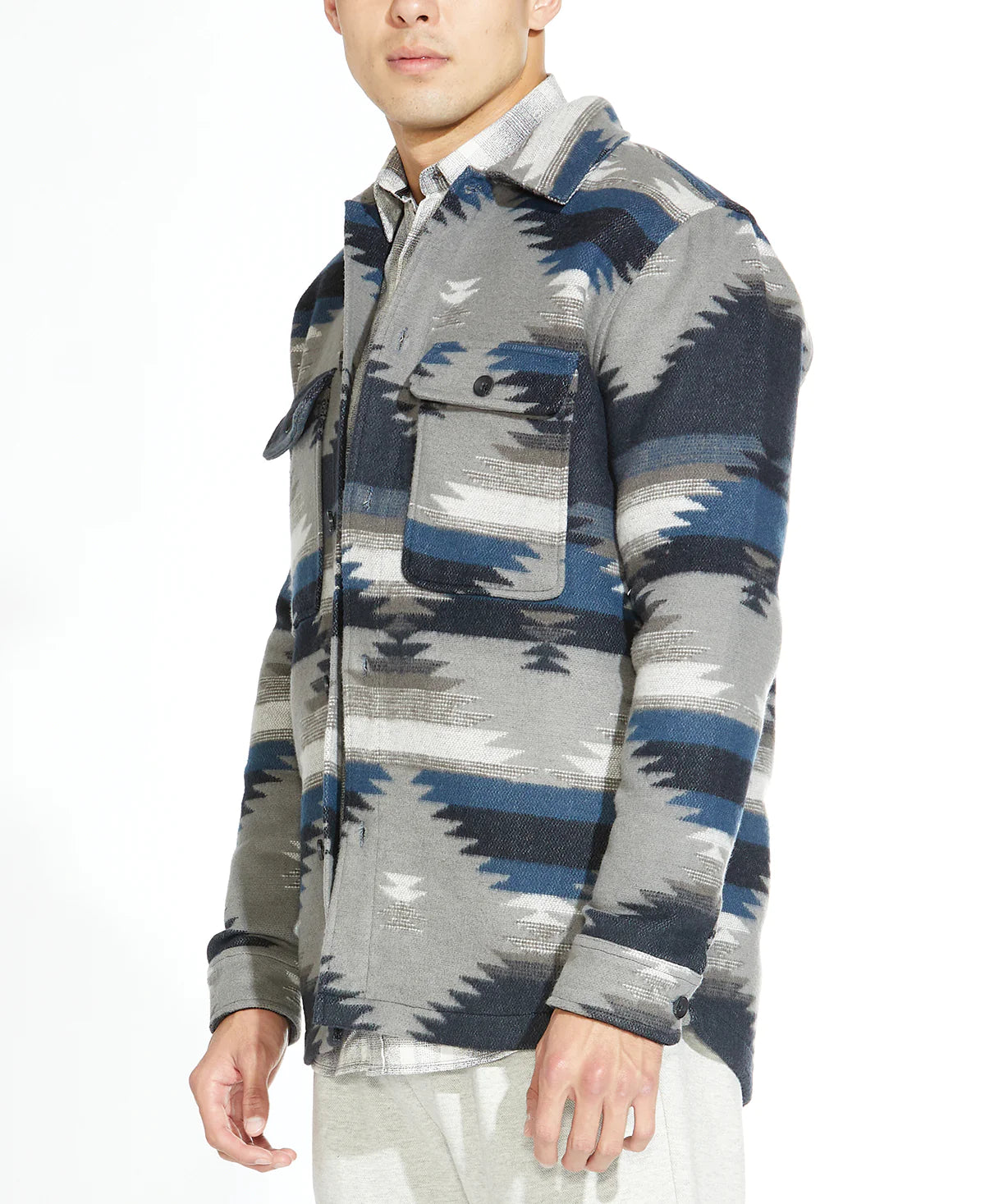 Wholesale,Civil Society, Civil Society Aztec Print Soft Knit Shacket, Blue, Medium-45-TagS