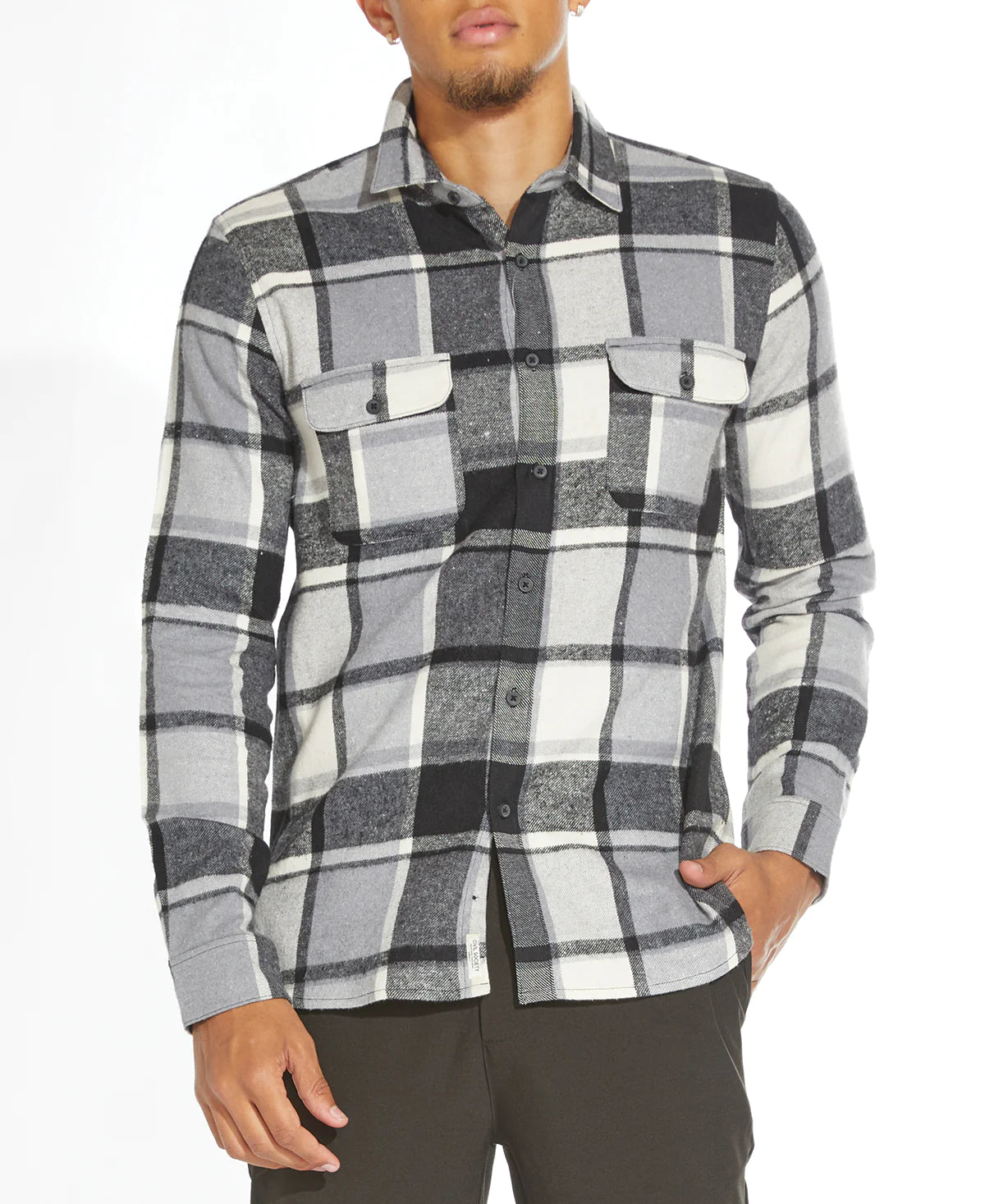 Wholesale,Civil Society, Civil Society Multi Grey Plaid Flannel Button Up Shirt With Double Front Chest Pockets, Grey, Extra Extra Large-51-TagXXL