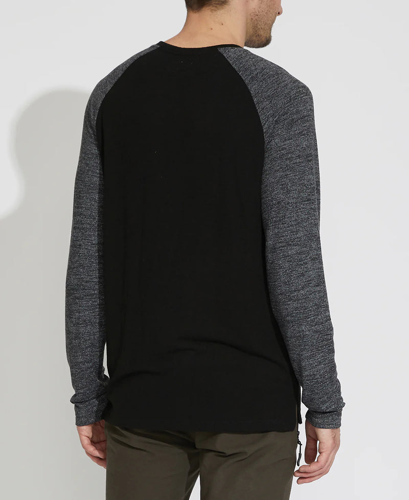 Civil Society Black Long Sleeve Henley With Grey Contrast Sleeves