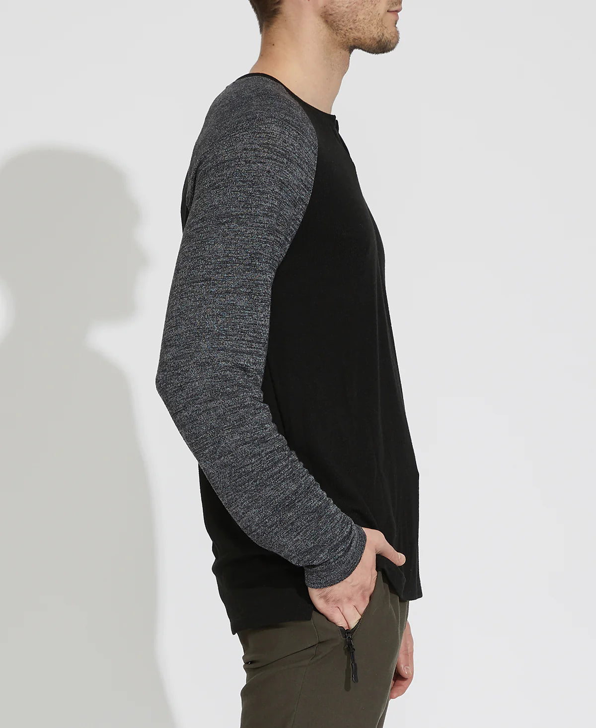 Wholesale,Civil Society, Civil Society Black Long Sleeve Henley With Grey Contrast Sleeves, Black, Medium-40-TagM