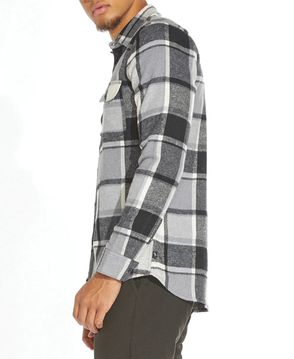 Civil Society Multi Grey Plaid Flannel Button Up Shirt With Double Front Chest Pockets