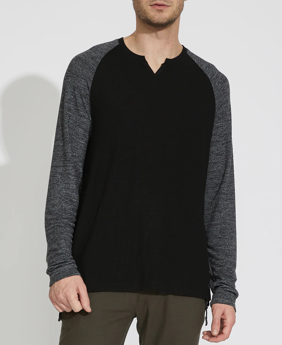 Wholesale,Civil Society, Civil Society Black Long Sleeve Henley With Grey Contrast Sleeves, Black, Small-39-TagS