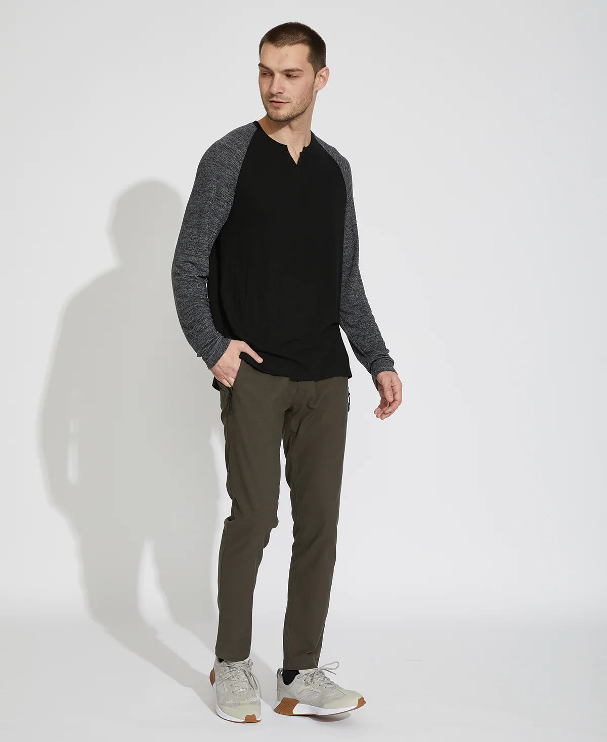 Wholesale,Civil Society, Civil Society Black Long Sleeve Henley With Grey Contrast Sleeves, Black, Large-45-TagXXL