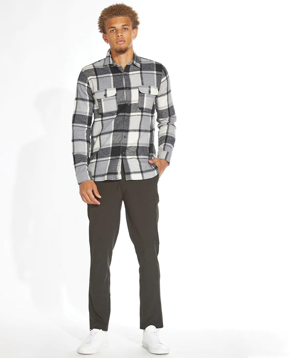 Wholesale,Civil Society, Civil Society Multi Grey Plaid Flannel Button Up Shirt With Double Front Chest Pockets, Grey, Extra Extra Large-51-TagXXL