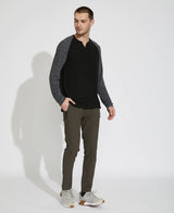Civil Society Black Long Sleeve Henley With Grey Contrast Sleeves
