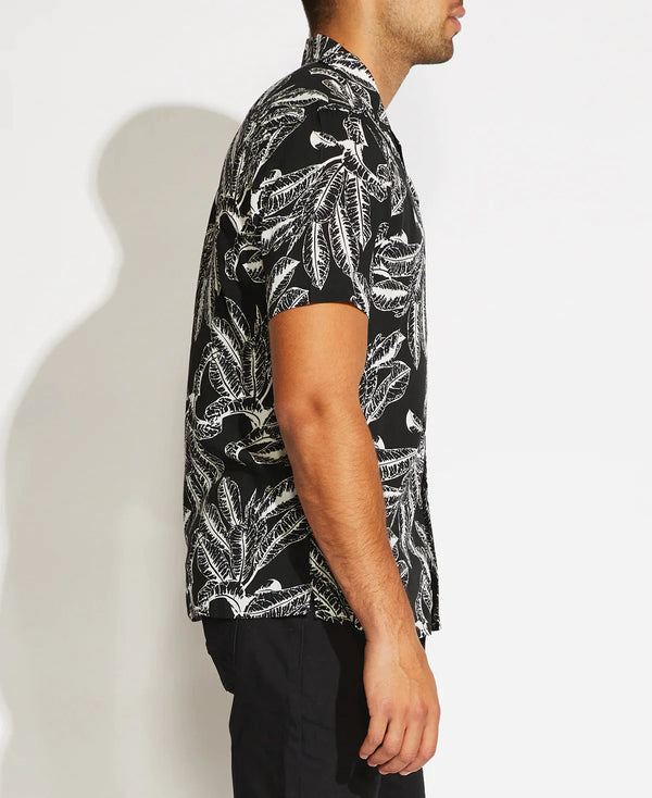 Civil Society Black With White Leaf Print Short Sleeve Button Up Shirt