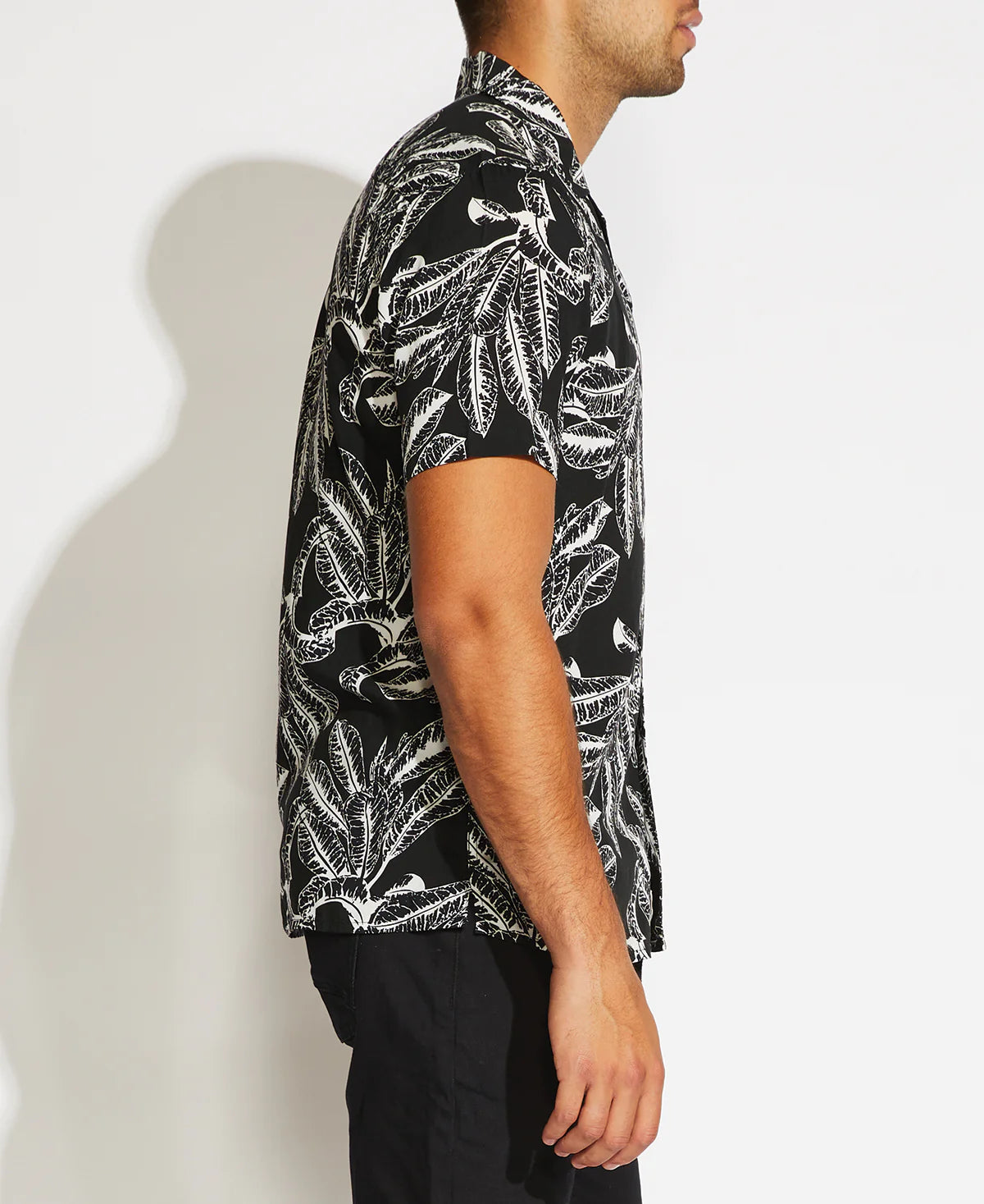 Wholesale,Civil Society, Civil Society Black With White Leaf Print Short Sleeve Button Up Shirt, Black, Medium-44-TagM