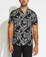 Civil Society Black With White Leaf Print Short Sleeve Button Up Shirt