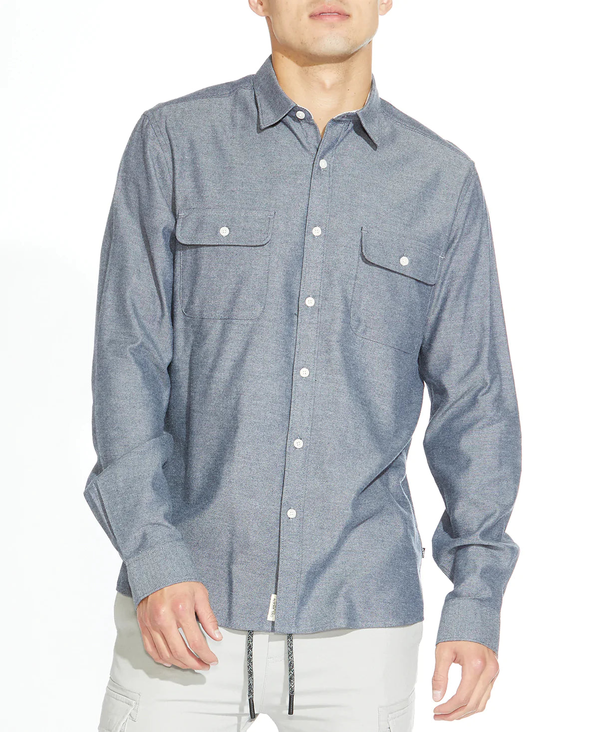 Wholesale,Civil Society, Civil Society Blue Grey Button Up Shirt With Double Front Chest Pockets, Blue, Large-46-TagL