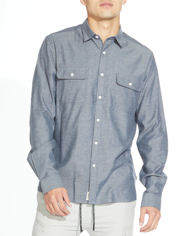 Civil Society Blue Grey Button Up Shirt With Double Front Chest Pockets