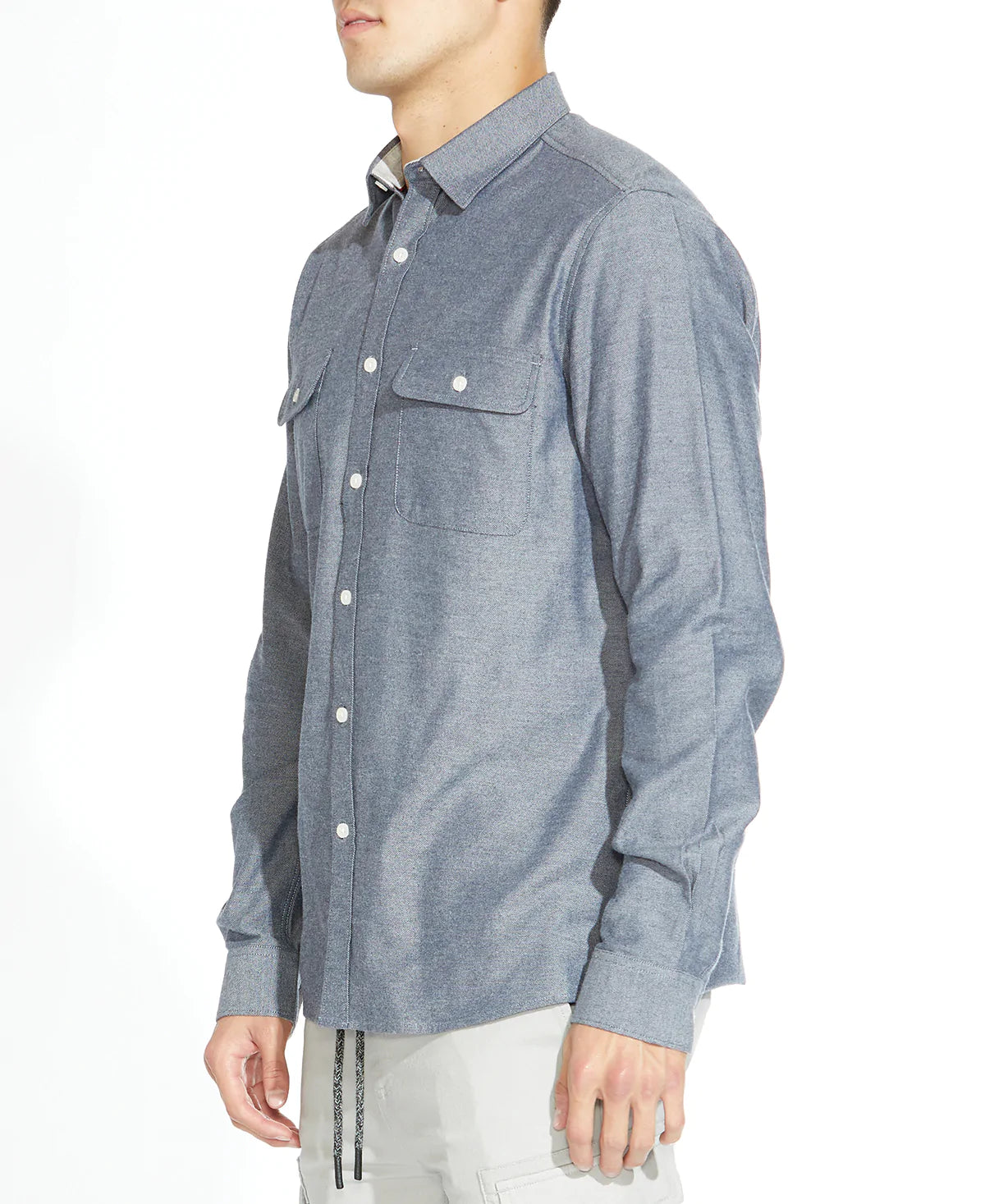 Wholesale,Civil Society, Civil Society Blue Grey Button Up Shirt With Double Front Chest Pockets, Blue, Medium-44-TagM