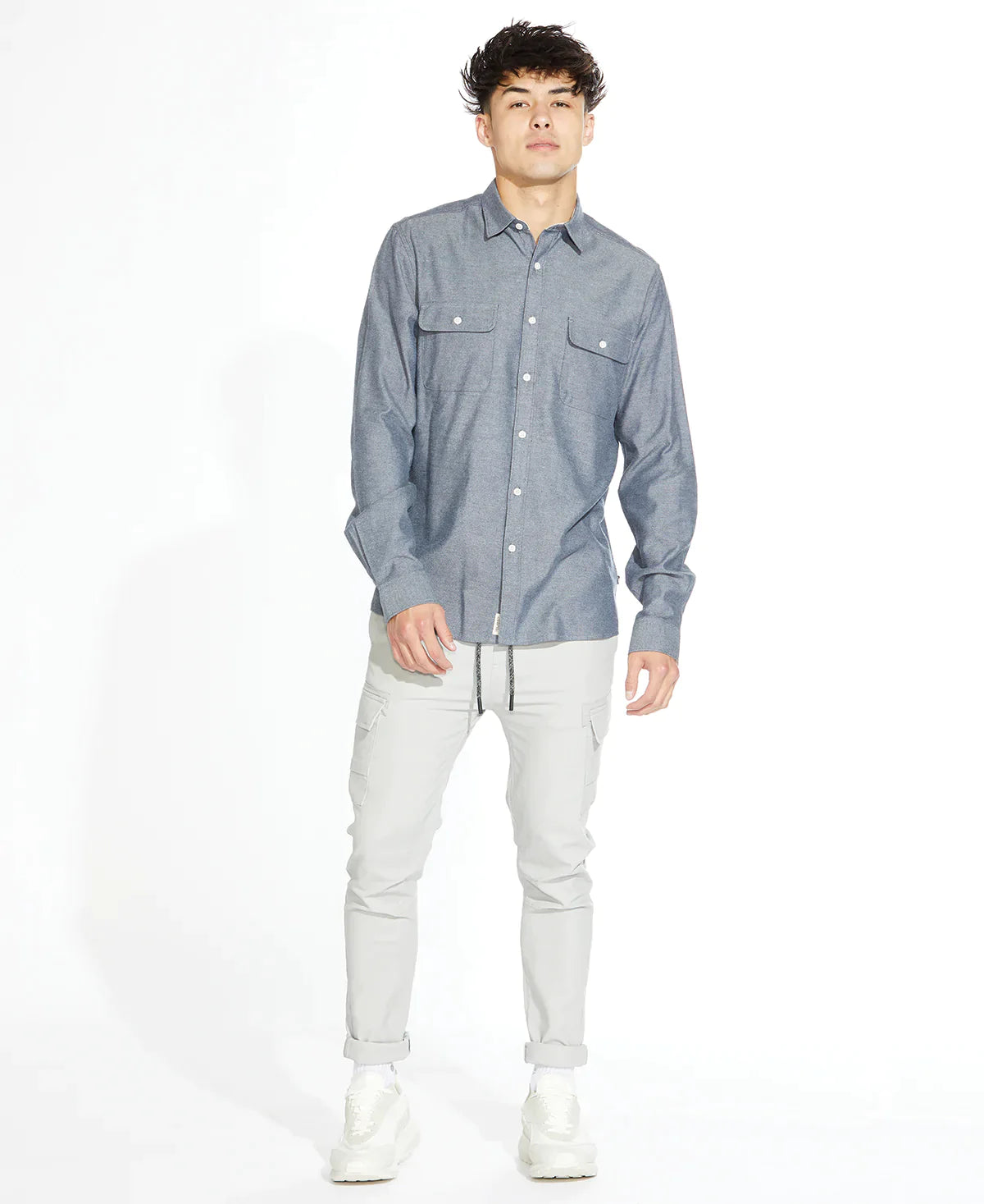 Wholesale,Civil Society, Civil Society Blue Grey Button Up Shirt With Double Front Chest Pockets, Blue, Extra Large-47-TagXLLarge-46-TagLSmall-42-TagSLarge-45-TagLMedium-44-TagMLarge-47-TagL