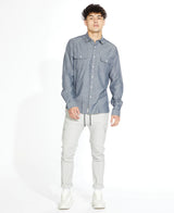 Civil Society Blue Grey Button Up Shirt With Double Front Chest Pockets
